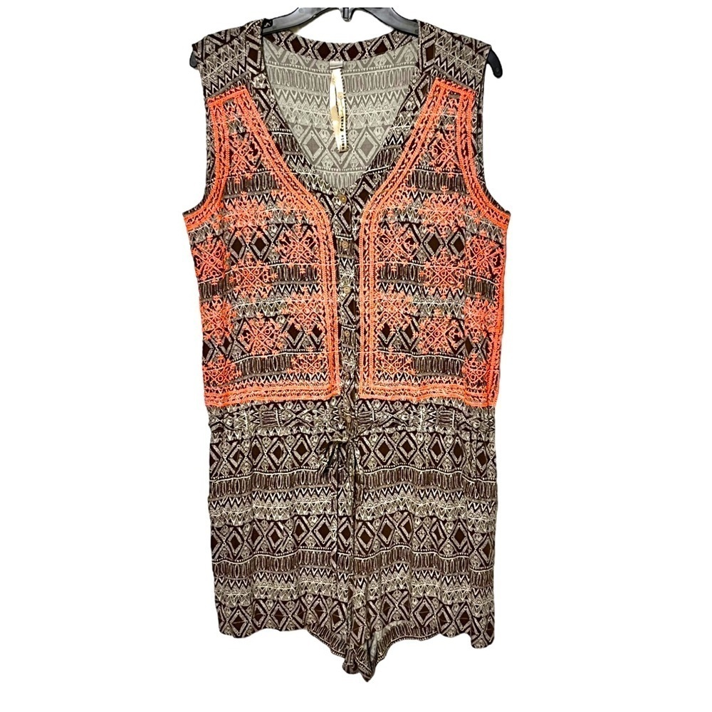 Uncle Frank Embroidered Tribal Print Romper Size Large Brown